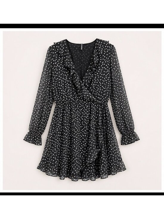 H&M Dresses & Skirts - H&M Polka Dot Ruffle Wrap Dress Sheer Sleeve NWT Size US 12
